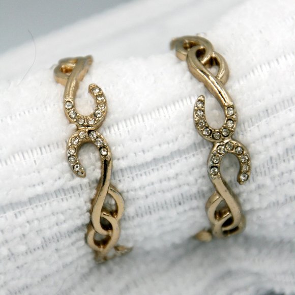 Gold colored Hoop Earrings with White Stones - Picture 2 of 4